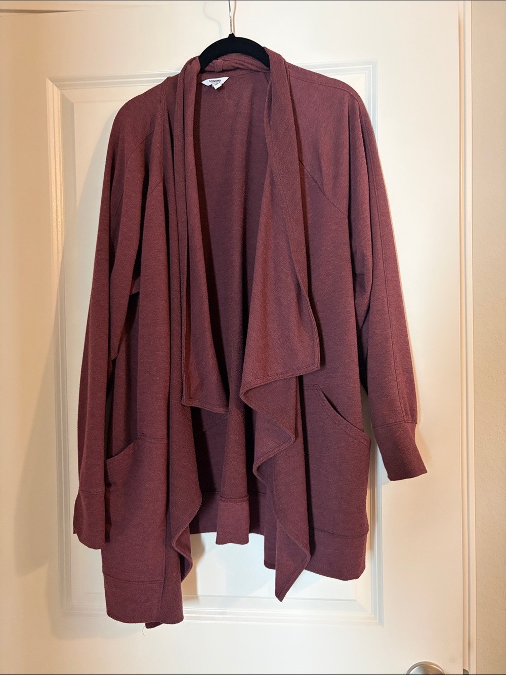 Sonoma Open-Front Draped Cardigan Sweater - Burgandy/Maroon
